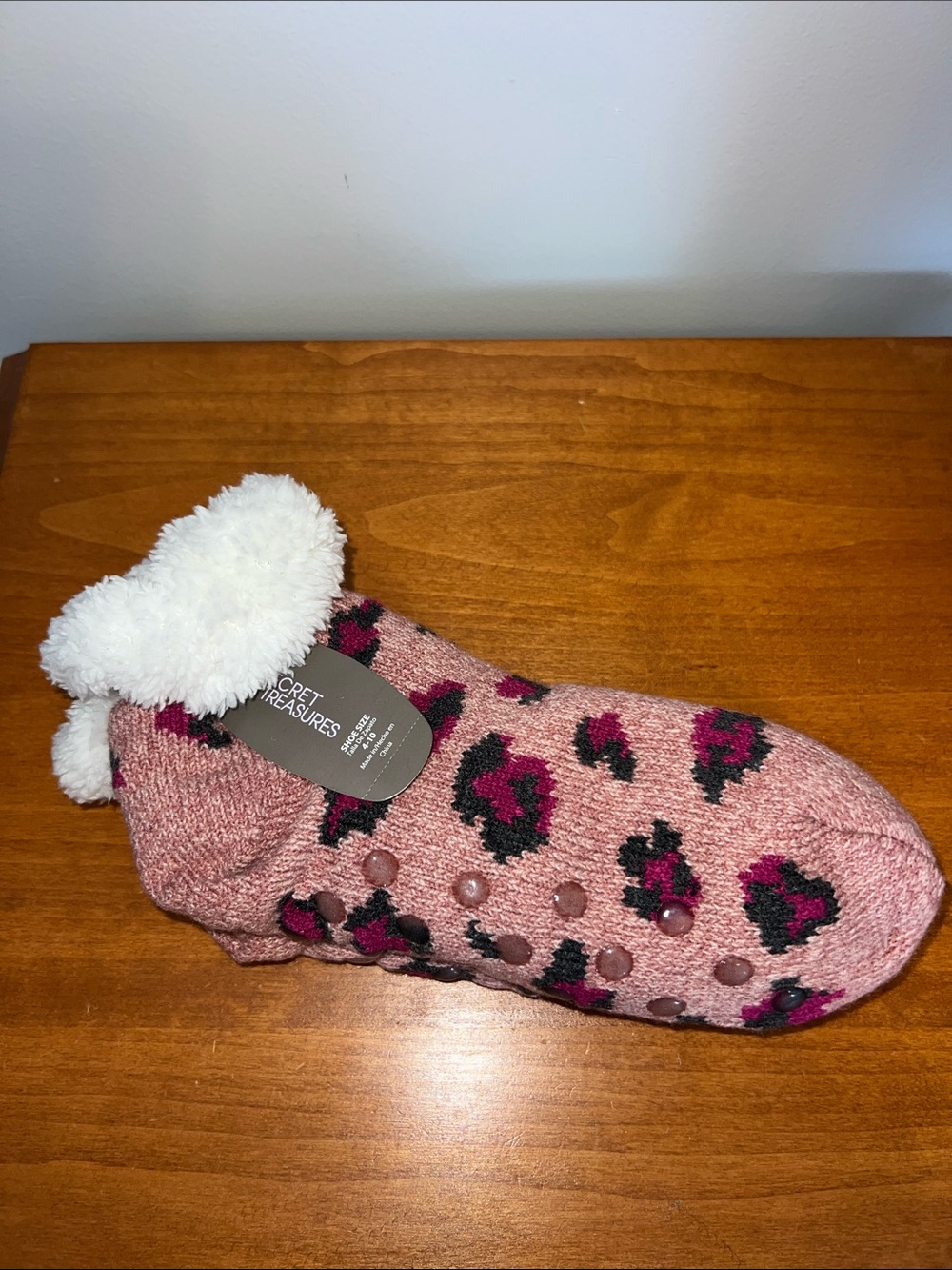 Pink Leopard Print Slipper Socks